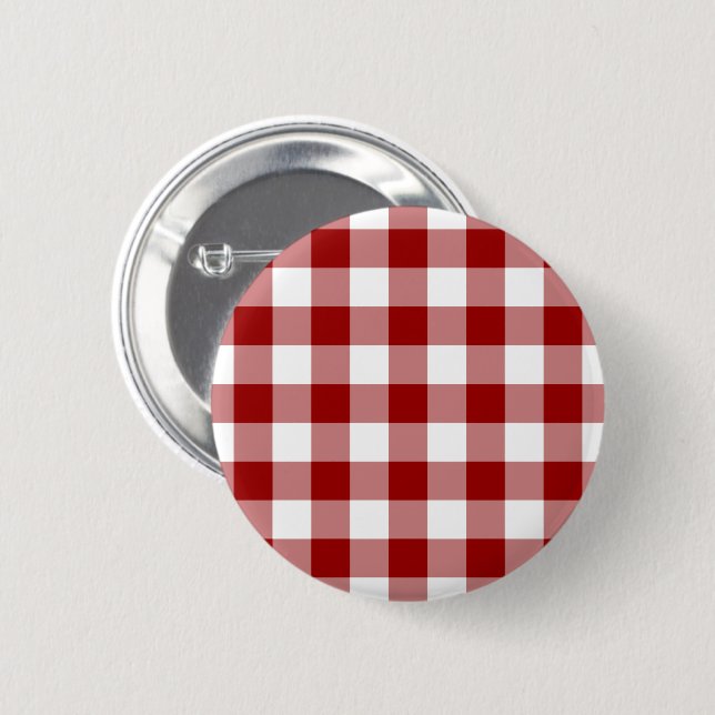Red and White Gingham Pattern Pinback Button (Front & Back)