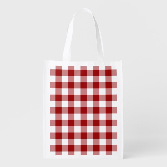 Red and White Gingham Pattern Reusable Grocery Bag (Front)