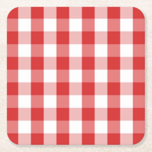 Red and white gingham pattern square paper coaster