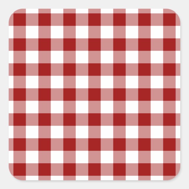 Red and White Gingham Pattern Square Sticker (Front)
