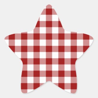 Red and White Gingham Pattern Star Sticker