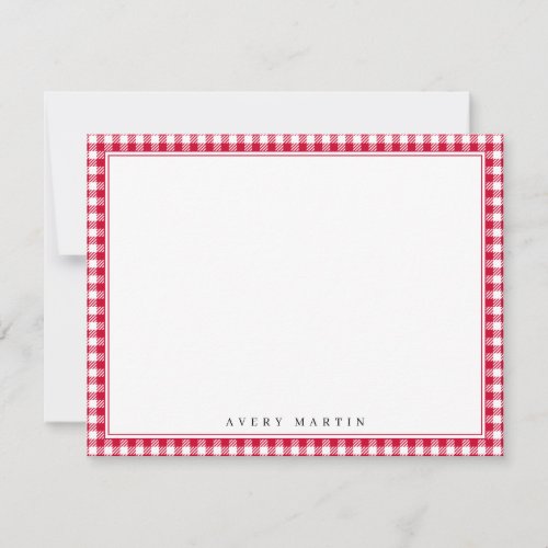 Red and white gingham personalized Stationery Note Card