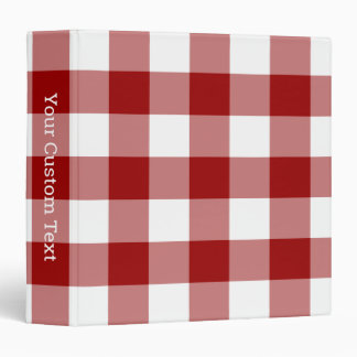 Red and White Gingham Plaid Pattern Custom Title 3 Ring Binder