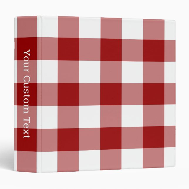 Red and White Gingham Plaid Pattern Custom Title 3 Ring Binder (Front/Spine)