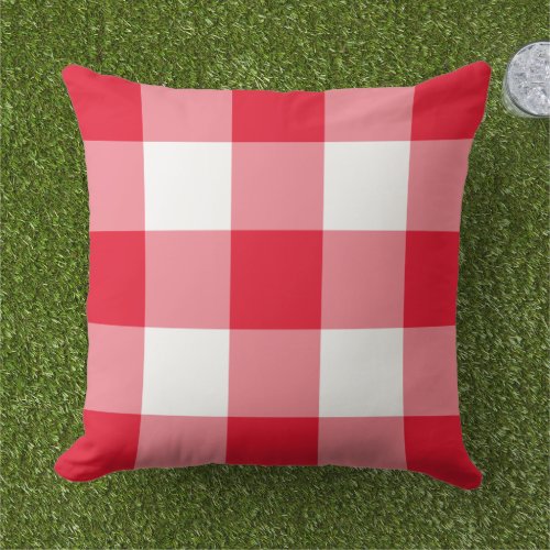 Red and White Gingham Plaid Pattern Outdoor Pillow