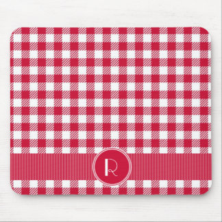 Red And White Gingham Plaid Pattern Personalized Mouse Pad