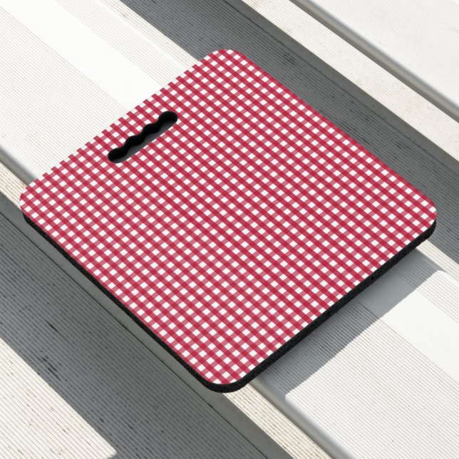 Red and White Gingham Plaid Seat Cushion (In Situ)