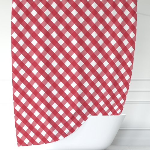 Red And White Gingham Plaid Shower Curtain