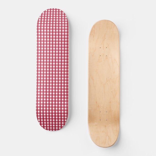 Red and White Gingham Plaid Skateboard (Front)