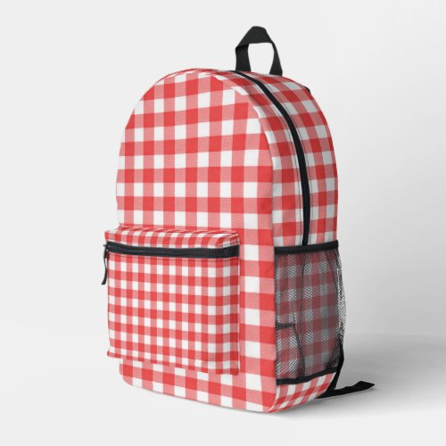 Red and White Gingham Printed Backpack