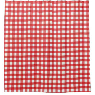 Red and white gingham shower curtain