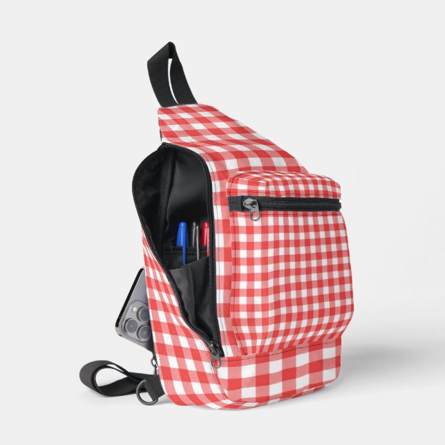 Red and White Gingham Sling Bag (Open)