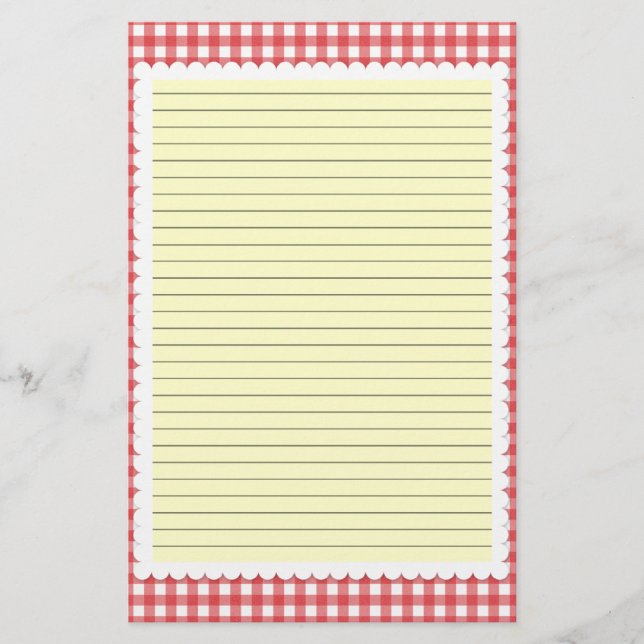 Red and White Gingham Stationery - optional lines (Front)