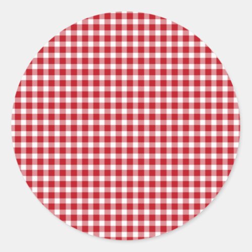 Red and White Gingham Style Classic Round Sticker