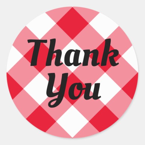 Red and White Gingham Thank You Classic Round Sticker