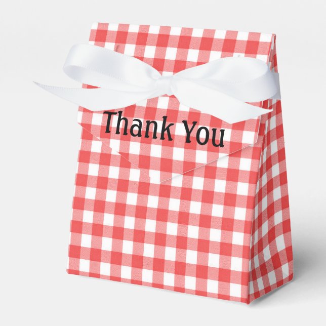 Red And White Gingham Thank You Favor Boxes (Front Side)