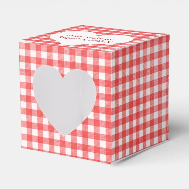 Red and White Gingham With Heart Favor Box (Front Side)