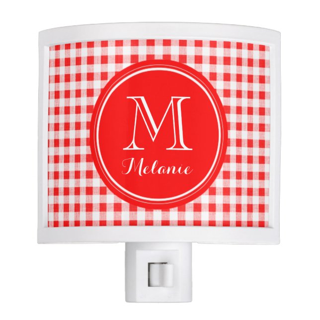 Red and White Gingham, Your Monogram Night Light (Front)