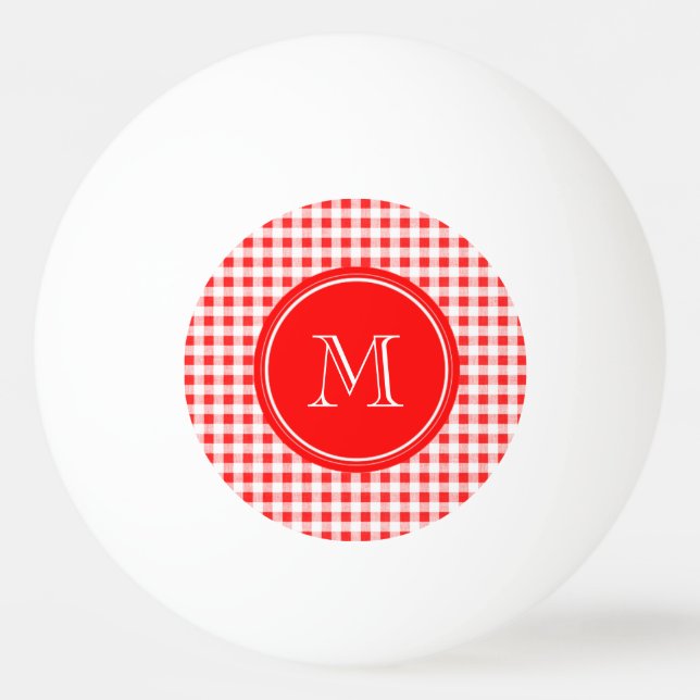 Red and White Gingham, Your Monogram Ping Pong Ball (Front)
