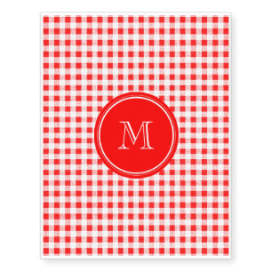 Red and White Gingham, Your Monogram Temporary Tattoos