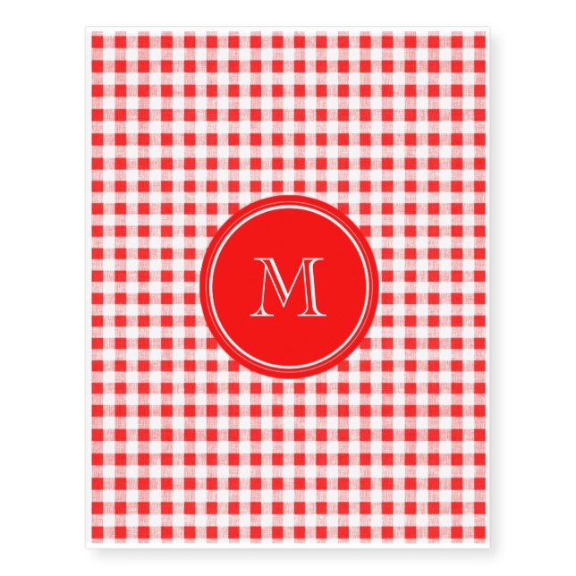 Red and White Gingham, Your Monogram Temporary Tattoos (Front)
