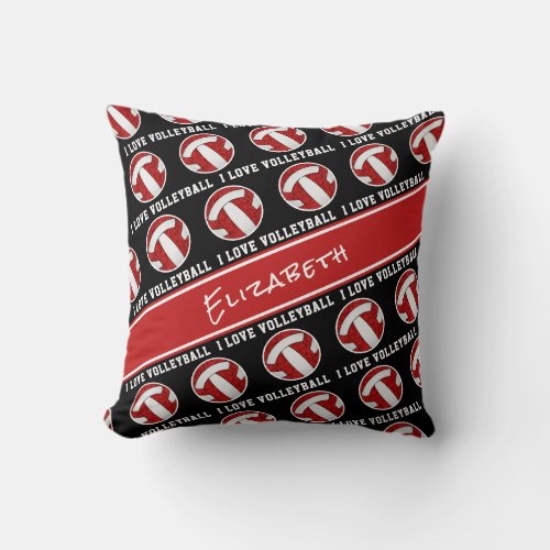 red and white girly I love volleyball Throw Pillow