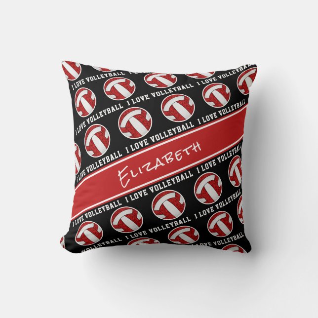red and white girly I love volleyball Throw Pillow (Front)