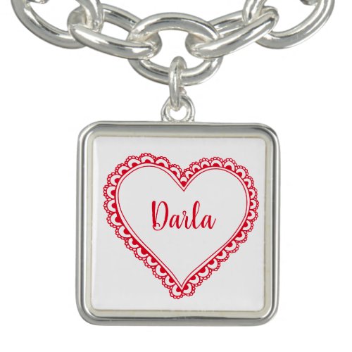 Red and White Girly Valentine Heart Personalized Bracelet