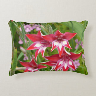 Red and White Gladiolas Summer Botanical Accent Pillow