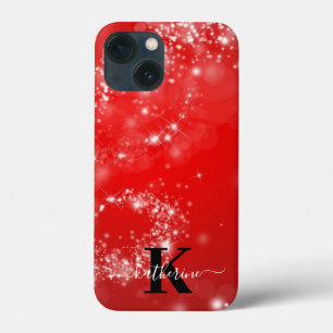 Red And White Glitter Girly Monogram Name iPhone 13 Mini Case