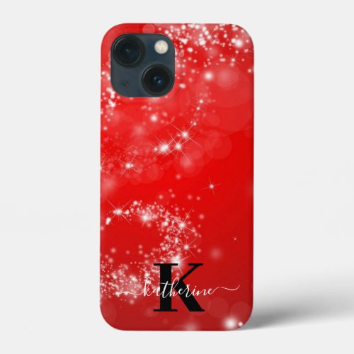 Red And White Glitter Girly Monogram Name  iPhone 13 Mini Case