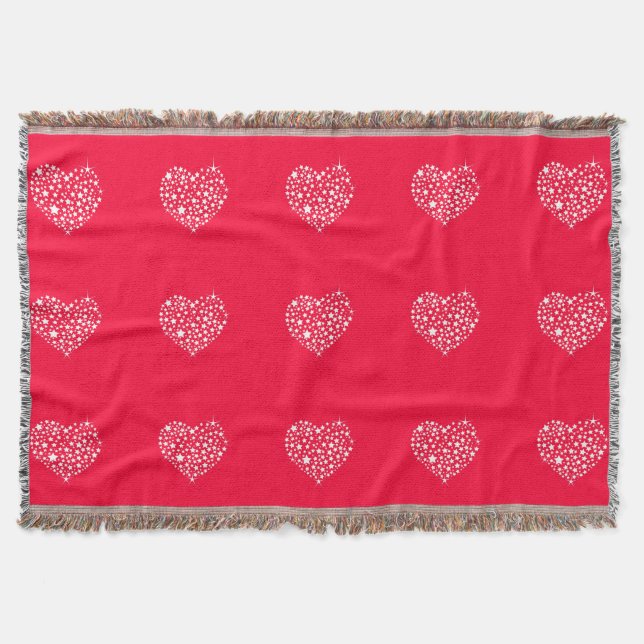Red And White Glitter Heart Throw Blanket (Front)