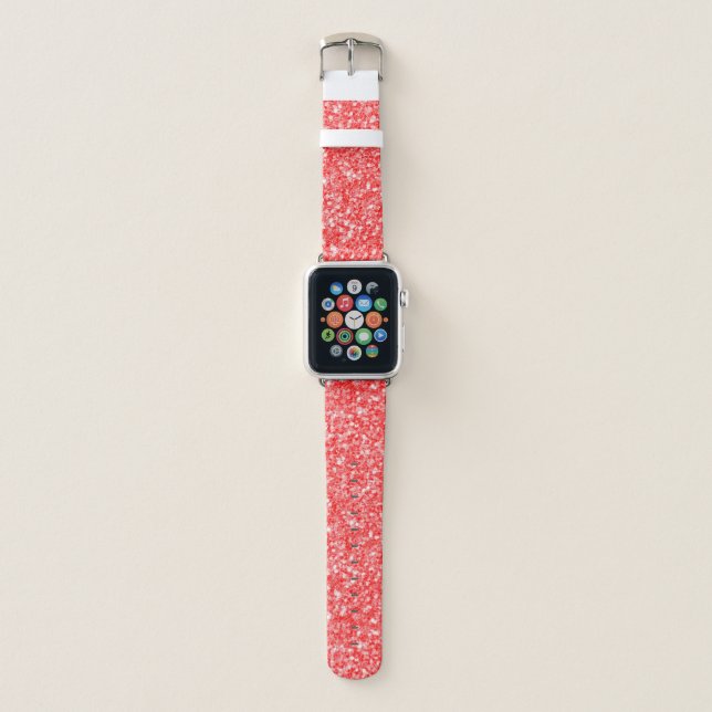Red And White Glitter Pattern Apple Watch Band (Front)