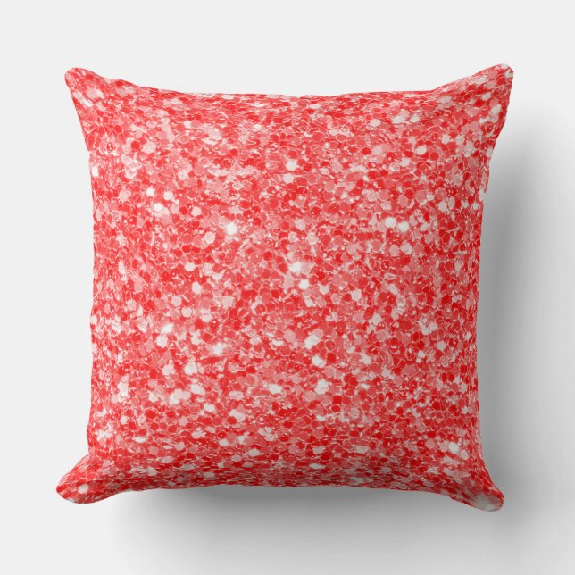 Red And White Glitter Pattern Throw Pillow (Front)
