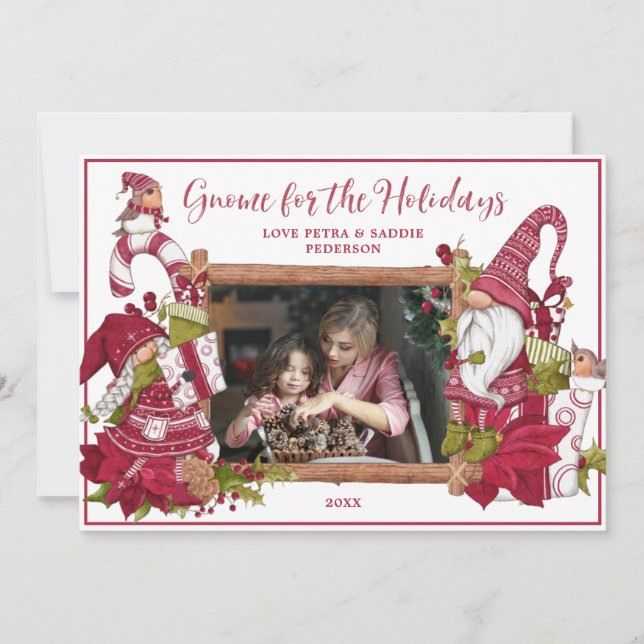 Red and White Gnome for the Holidays Photo Holiday Card (Front)