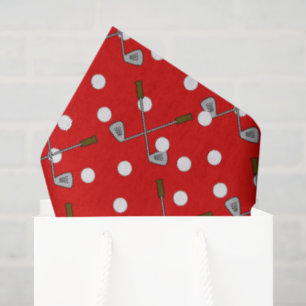 Red And White Golf Balls And Clubs Tissue Paper