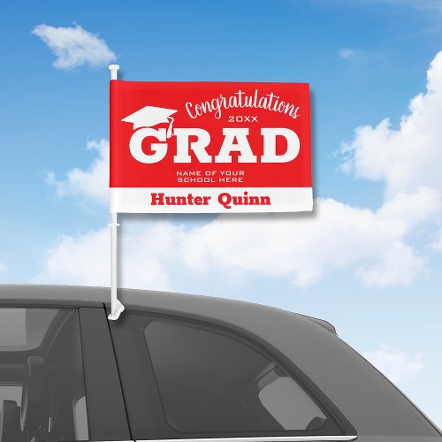 Red and White Graduation Car Flag