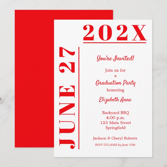 Red and White Graduation Party Invitation (Front/Back)