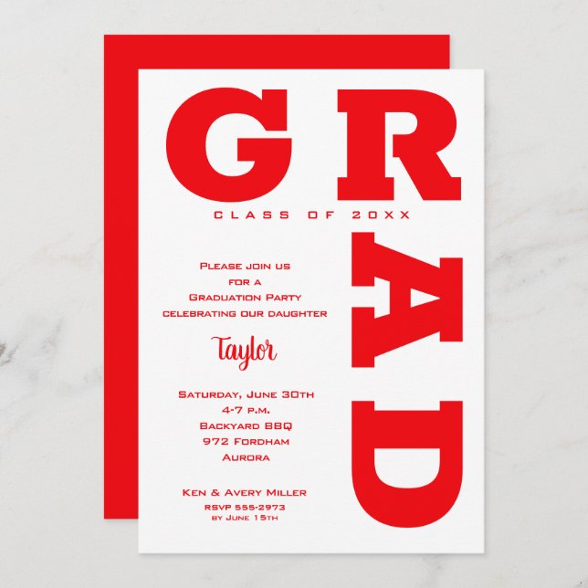 Red and White Graduation Party Invitation (Front/Back)
