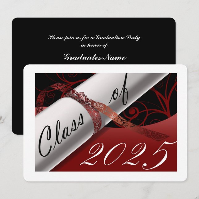 Red and White Graduation Party Invitation (Front/Back)