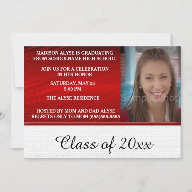 Red and White Graduation Party Invitation (Front)
