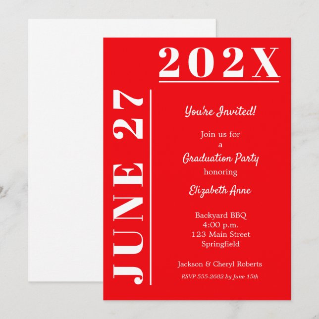 Red and White Graduation Party Invitation (Front/Back)