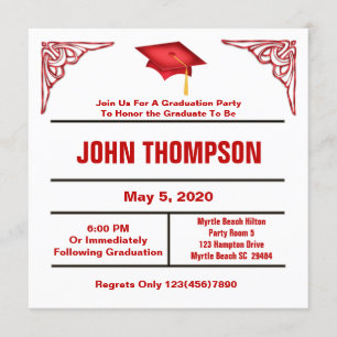 Red and White Graduation Party Invitation