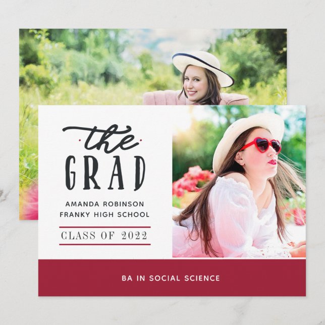 Red and White Graduation Photo Announcement (Front/Back)