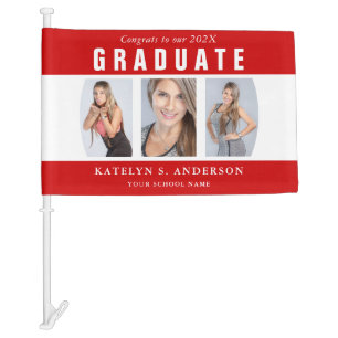 Red and White Graduation Photo Collage Car Flag