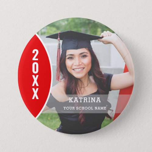 Red and White Graduation Photo Custom Button