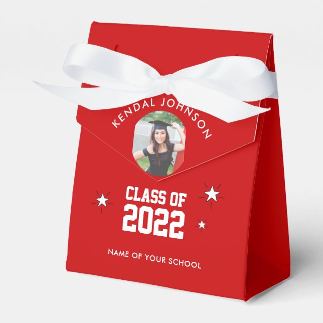 Red and White Graduation Photo Favor Box (Front Side)