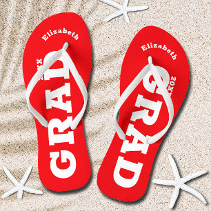 Red and White Graduation Senior Class Flip Flops
