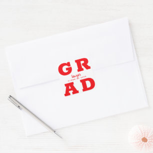 Red and White Graduation Square Sticker