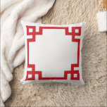 Red and White Greek Key Border Throw Pillow<br><div class="desc">A stylish classic home decor accent pillow featuring a Greek key style border. Use the design tools to upload your own photos or add text to personalize the design with your name, monogram or favorite quote. Have fun designing your own preppy modern throw pillow to complete any bedroom or living...</div>